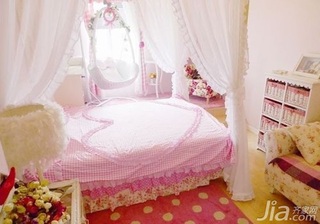 田园风格梦幻粉色70平米卧室床二手房设计图纸