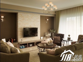 美式乡村风格公寓简洁富裕型客厅电视背景墙沙发效果图