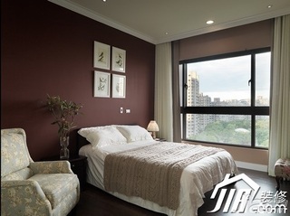 美式乡村风格公寓简洁富裕型卧室卧室背景墙床效果图