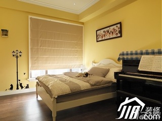 美式乡村风格公寓简洁富裕型卧室卧室背景墙床图片