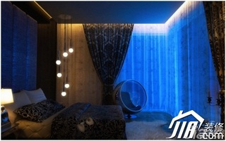 混搭风格公寓温馨蓝色富裕型卧室床图片