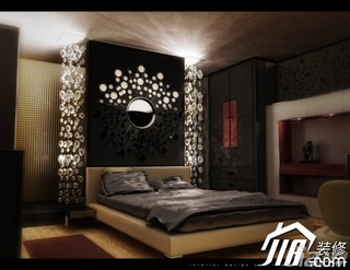 混搭风格公寓温馨灰色富裕型卧室卧室背景墙床效果图