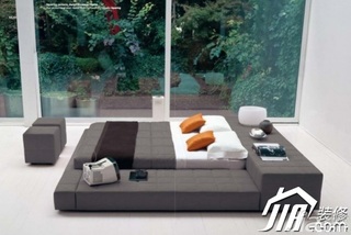 混搭风格公寓简洁灰色富裕型卧室床图片