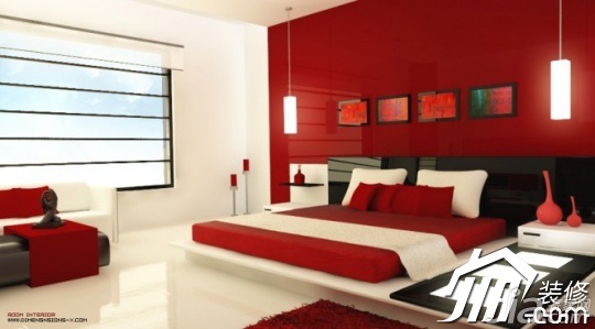 卧室,公寓装修,富裕型装修,混搭风格,卧室,卧室背景墙,红色,床,灯具,简洁