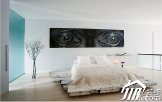 混搭风格公寓简洁白色富裕型卧室卧室背景墙床图片