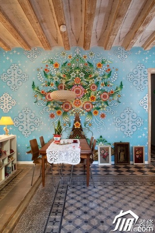 欧式风格公寓富裕型餐厅餐厅背景墙壁纸效果图
