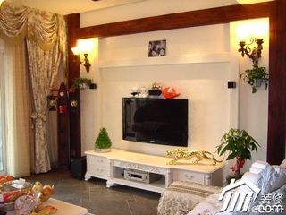 田园风格复式富裕型客厅电视背景墙灯具婚房设计图纸