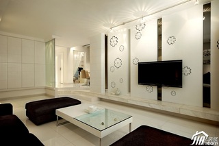 简约风格二居室时尚白色富裕型客厅电视背景墙沙发图片