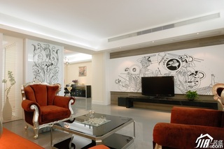 欧式风格二居室古典白色富裕型客厅电视背景墙沙发图片