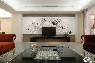 欧式风格二居室古典白色富裕型客厅电视背景墙装修图片