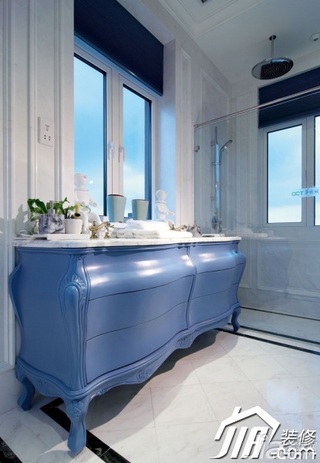 地中海风格别墅乐活蓝色豪华型卫生间洗手台效果图