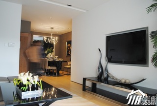 现代简约风格三居室白色富裕型客厅电视柜效果图