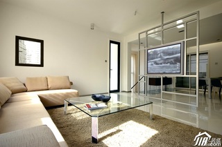 简约风格复式简洁白色富裕型客厅电视背景墙沙发图片