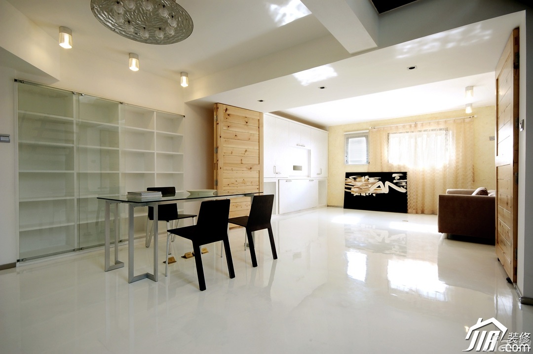白色装修,富裕型装修,复式装修,简约风格,餐厅,灯具,餐桌,餐厅背景墙