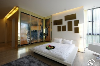 简约风格公寓简洁富裕型卧室卧室背景墙床效果图