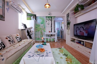 简约风格小户型浪漫白色经济型客厅电视背景墙沙发效果图