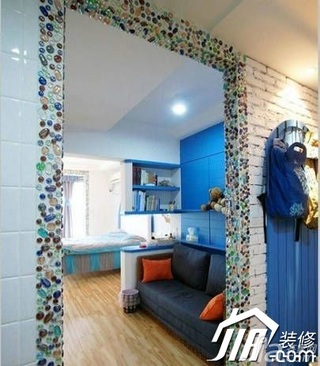 地中海风格小户型蓝色富裕型客厅沙发背景墙沙发效果图
