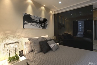 混搭风格四房奢华灰色豪华型卧室卧室背景墙床图片