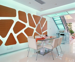 混搭风格复式富裕型餐厅餐厅背景墙餐桌图片