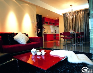红色富裕型100平米客厅沙发效果图