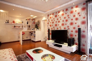 混搭风格公寓富裕型客厅电视背景墙沙发效果图