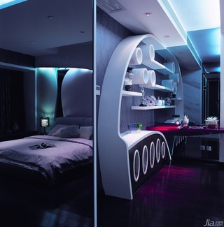 混搭风格公寓梦幻紫色豪华型卧室床图片