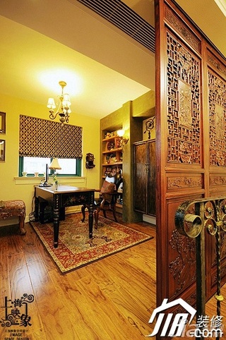 欧式风格别墅古典暖色调富裕型140平米以上书房隔断地板效果图