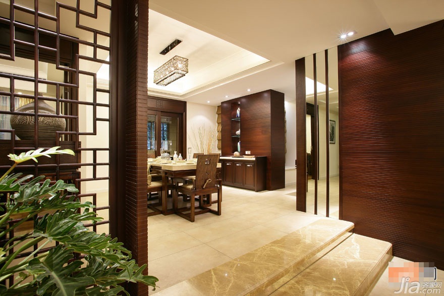 混搭风格,中式风格,富裕型装修,120平米装修,公寓装修,新古典风格,餐厅,过道,灯具,餐桌