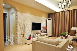 简约风格一居室温馨暖色调富裕型客厅电视背景墙沙发图片