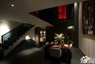 中式风格公寓富裕型110平米餐厅楼梯灯具图片