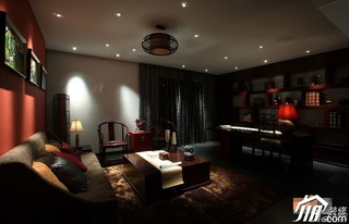 中式风格公寓富裕型110平米书房沙发效果图