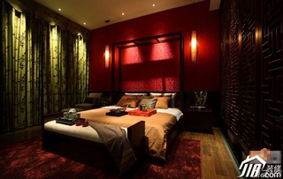 中式风格公寓红色富裕型110平米卧室床效果图