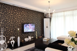 简约风格三居室时尚白色10-15万客厅电视背景墙窗帘效果图