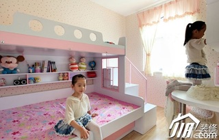田园风格公寓可爱粉色富裕型90平米儿童房儿童床效果图