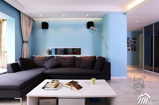 混搭风格公寓大气蓝色富裕型客厅沙发效果图