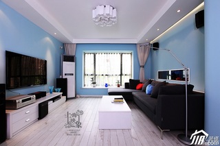 混搭风格公寓大气蓝色富裕型客厅电视背景墙沙发效果图