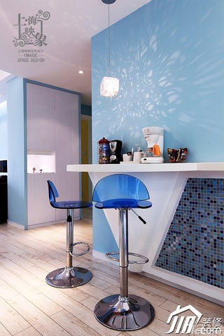 混搭风格公寓大气蓝色富裕型吧台吧台椅效果图