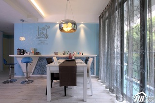 混搭风格公寓大气蓝色富裕型餐厅吧台窗帘图片
