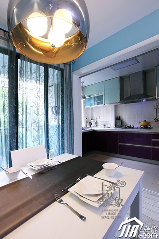 混搭风格公寓大气蓝色富裕型厨房灯具效果图