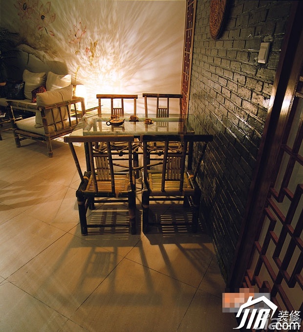 公寓装修,富裕型装修,中式风格,110平米装修,餐厅,民族风,灯具,餐桌