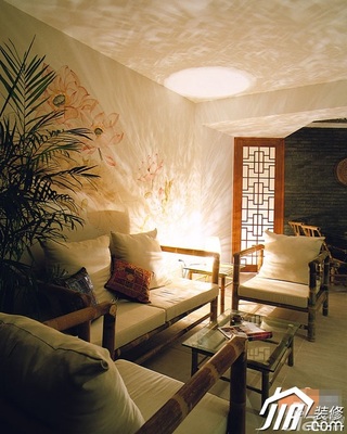 中式风格公寓民族风富裕型110平米客厅背景墙沙发效果图