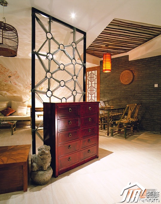 公寓装修,富裕型装修,中式风格,110平米装修,走廊,灯具,柜子