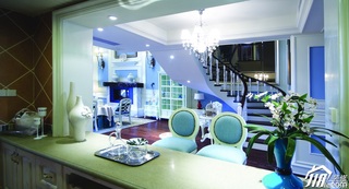 欧式风格别墅浪漫蓝色富裕型140平米以上吧台吧台椅效果图
