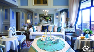 欧式风格别墅浪漫蓝色富裕型140平米以上客厅沙发效果图