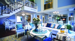 欧式风格别墅浪漫蓝色富裕型140平米以上客厅沙发图片