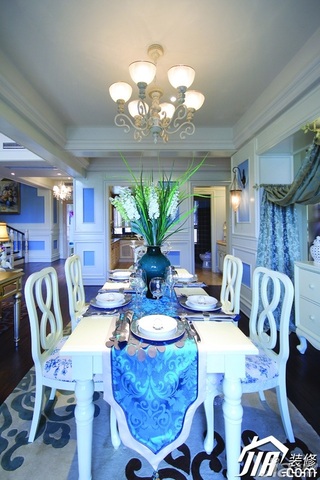 欧式风格别墅浪漫蓝色富裕型140平米以上餐厅灯具效果图