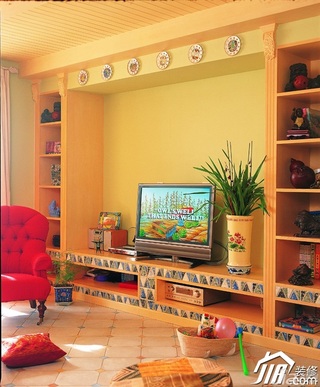 美式乡村风格三居室浪漫富裕型140平米以上客厅电视背景墙设计图