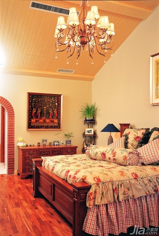 美式乡村风格三居室浪漫富裕型140平米以上卧室床图片