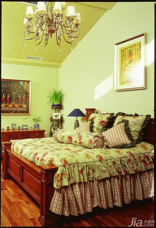 美式乡村风格三居室浪漫富裕型140平米以上卧室床效果图
