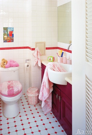 美式乡村风格三居室浪漫富裕型140平米以上卫生间洗手台图片